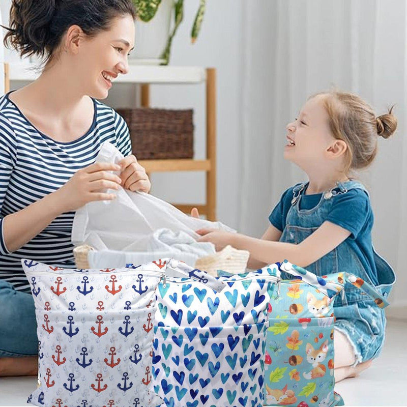 2PCS Cartoon Printed Diaper Bag Double Zipper Washable Storage Organizer - Blue Heart