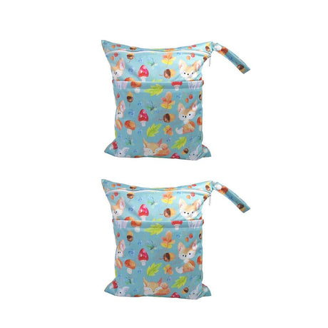 2PCS Cartoon Printed Diaper Bag Double Zipper Washable Storage Organizer - Fox Cone