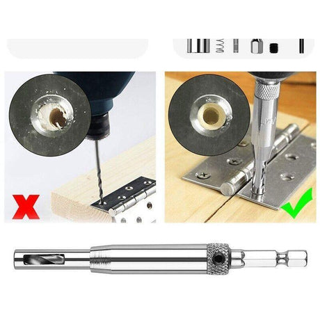 4X Self-Centering Drill Bits Hex Shank Pilot Door Drawer Hinge Hole Screw Guide