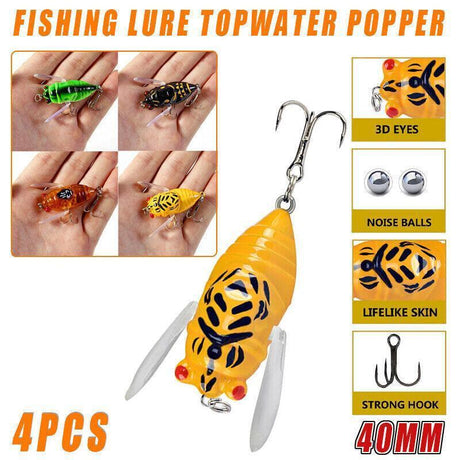 4X Winged Cicada 40mm Fishing Lure Topwater Popper Freshwater Bream Bass Bream