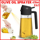 2-in-1 470ml Glass Oil Bottle Spray Pour Automatic Pressure Control Kitchen Tool - Beige