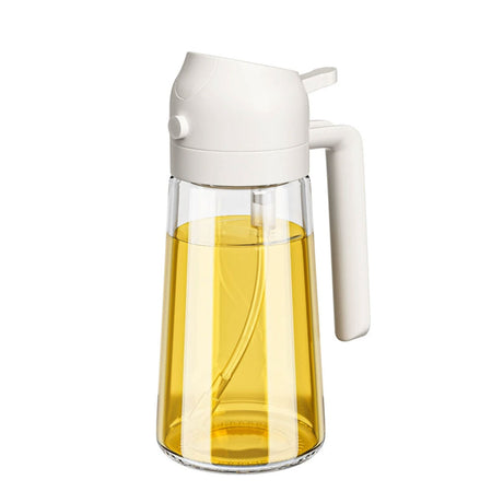 2-in-1 470ml Glass Oil Bottle Spray Pour Automatic Pressure Control Kitchen Tool - Beige