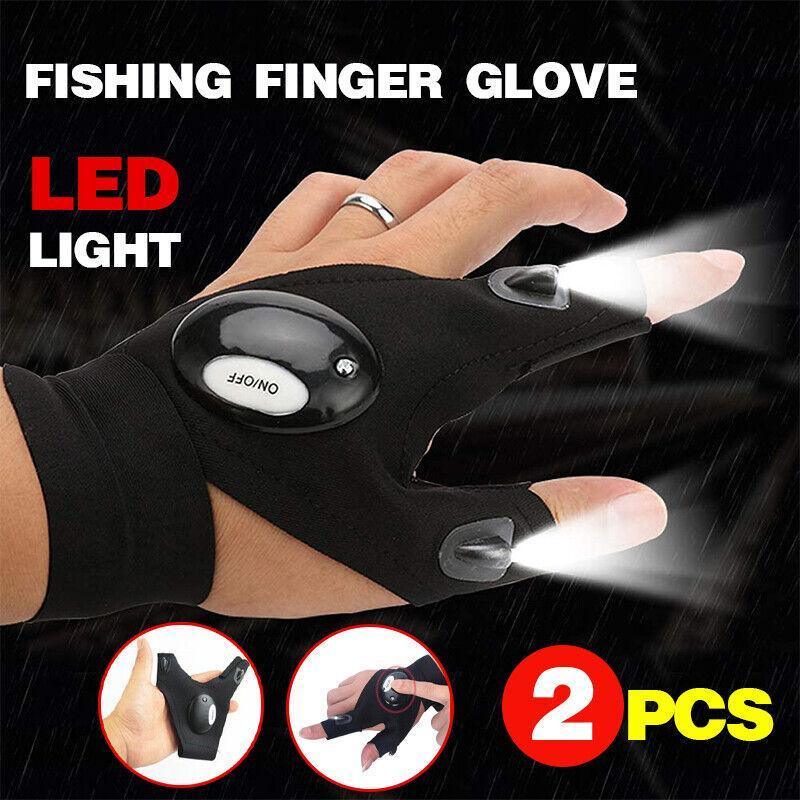 2PCS LED Light Fishing Gloves with Finger Flashlights for Outdoor Night Use
