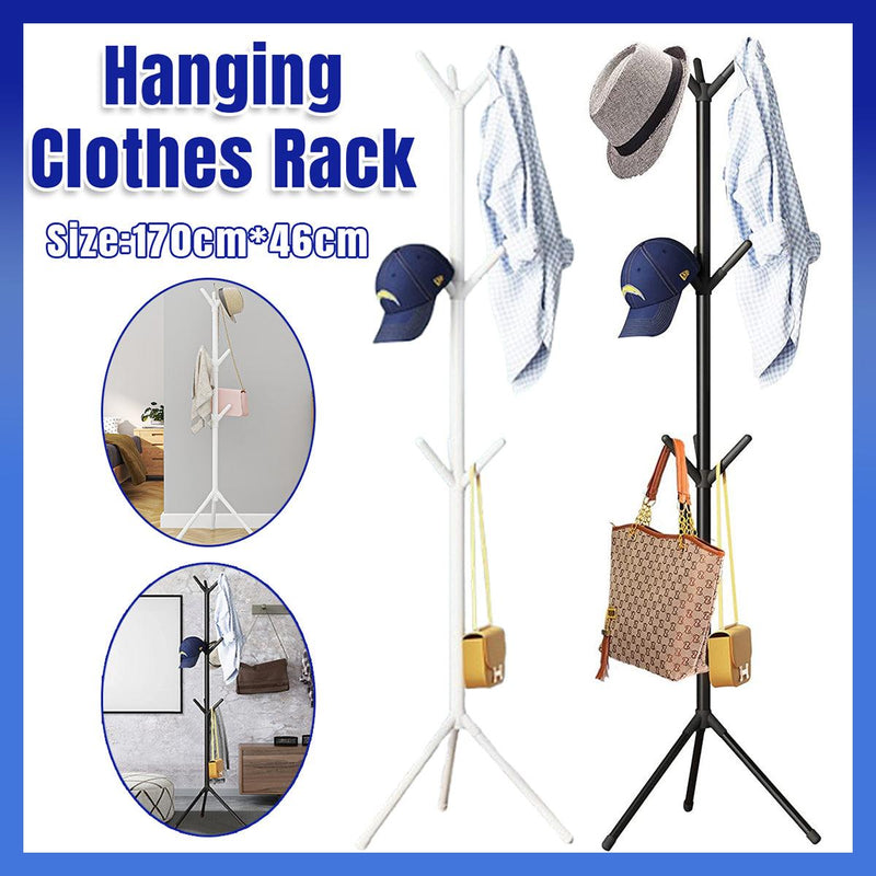 6Hooks Coat Stand Rack Clothes Hanger Hat Tree Jacket Umbrella Storage Organizer - Black