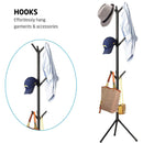 6Hooks Coat Stand Rack Clothes Hanger Hat Tree Jacket Umbrella Storage Organizer - Black