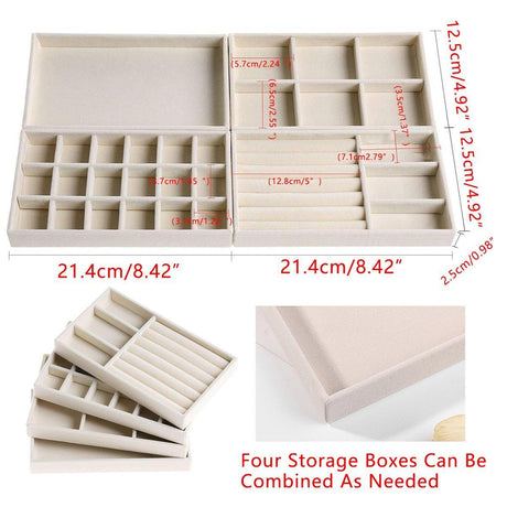 4PCS Flannel Jewelry Storage Trays Necklace Ring Earrings Organizer