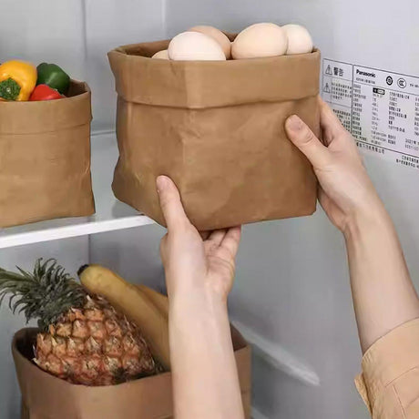 3pcs Washable Kraft Paper Storage Bag for Kitchen Desktop Refrigerator Organizer - L-Square