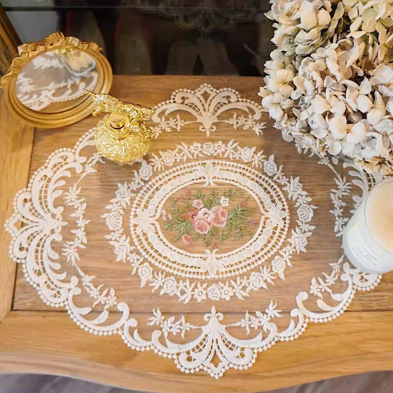 4 Pack Retro Lace Oval Placemats 31x42cm French Crochet Doilies 4 Colors Set - Sky Blue