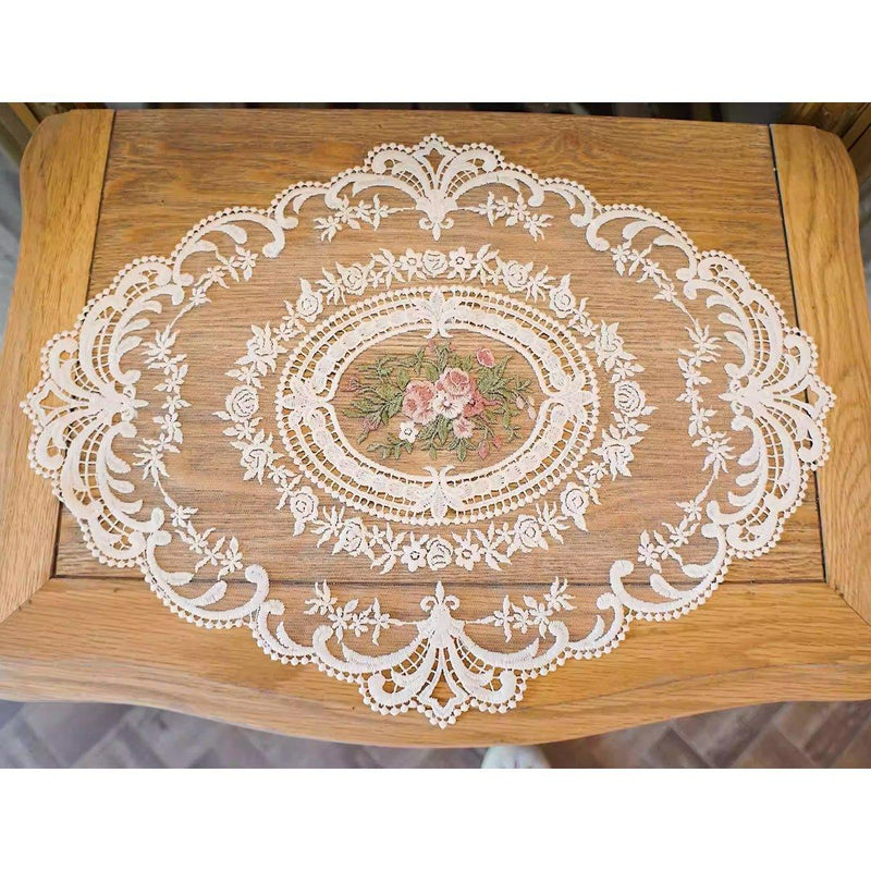 4 Pack Retro Lace Oval Placemats 31x42cm French Crochet Doilies 4 Colors Set - White
