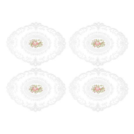 4 Pack Retro Lace Oval Placemats 31x42cm French Crochet Doilies 4 Colors Set - White