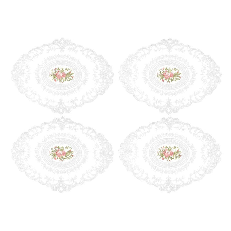 4 Pack Retro Lace Oval Placemats 31x42cm French Crochet Doilies 4 Colors Set - White