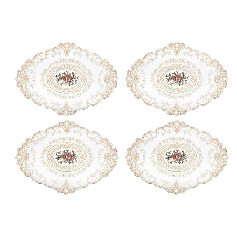 4 Pack Retro Lace Oval Placemats 31x42cm French Crochet Doilies 4 Colors Set - White