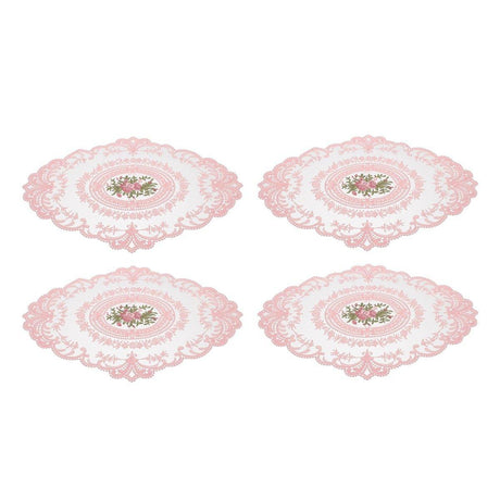 4 Pack Retro Lace Oval Placemats 31x42cm French Crochet Doilies 4 Colors Set - White