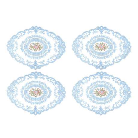 4 Pack Retro Lace Oval Placemats 31x42cm French Crochet Doilies 4 Colors Set - White