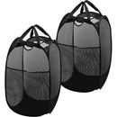 2PCS Foldable Mesh Laundry Hampers with Handles and Pocket for Clothes Storage