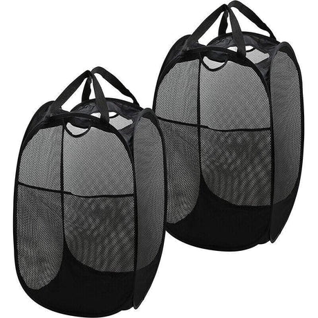 2PCS Foldable Mesh Laundry Hampers with Handles and Pocket for Clothes Storage