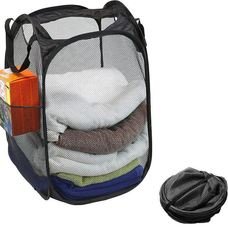 2PCS Foldable Mesh Laundry Hampers with Handles and Pocket for Clothes Storage