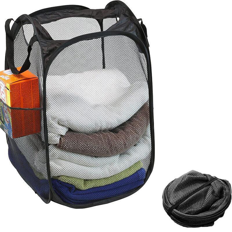 2PCS Foldable Mesh Laundry Hampers with Handles and Pocket for Clothes Storage