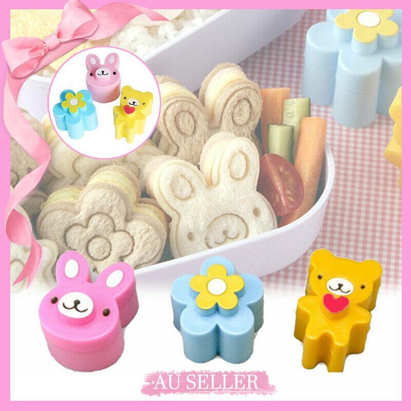 3PCS Sandwich Cutter Set Rabbit Bear Flower Bread Mold for Bento Lunch Cake Cookies