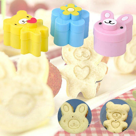 3PCS Sandwich Cutter Set Rabbit Bear Flower Bread Mold for Bento Lunch Cake Cookies
