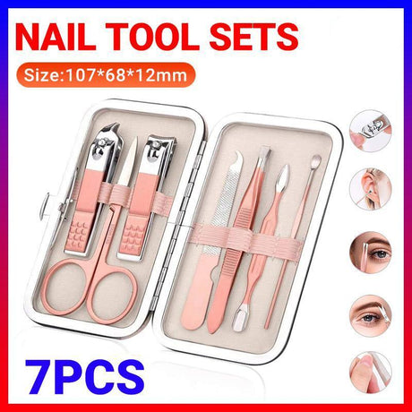 7PCS Manicure Pedicure Set Stainless Nail Clippers Kit Cuticle Grooming Case