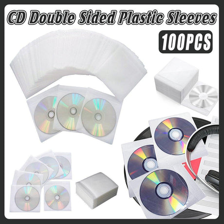 100X Premium White CD DVD Double Sided Plastic Sleeves Holds 2 discs Storage Bag