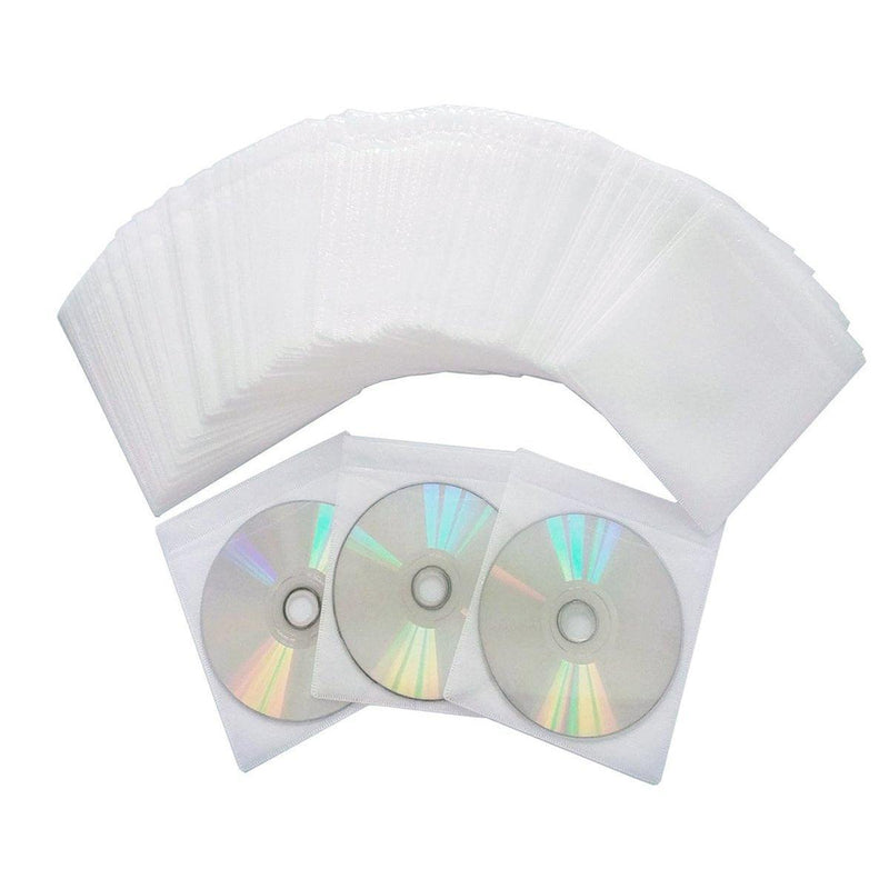 100X Premium White CD DVD Double Sided Plastic Sleeves Holds 2 discs Storage Bag