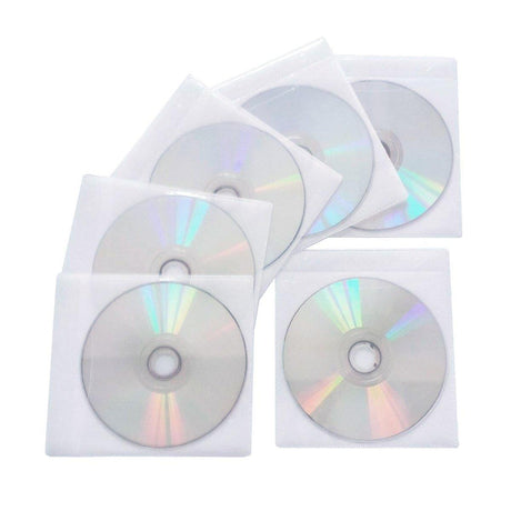 100X Premium White CD DVD Double Sided Plastic Sleeves Holds 2 discs Storage Bag