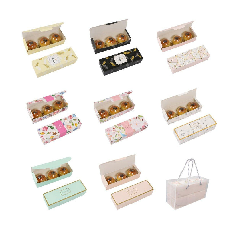 25pcs Long Strip Clamshell Packaging Box 3-Compartment Dessert Storage Box - Marble