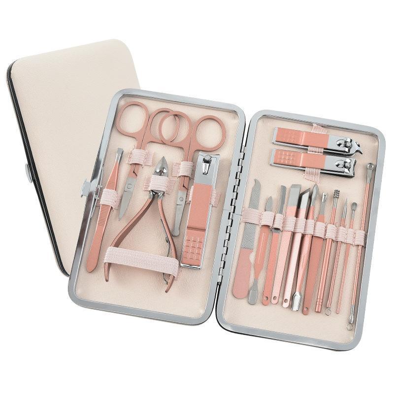 18 Piece Rose Gold Stainless Steel Manicure Pedicure Set With Travel Case