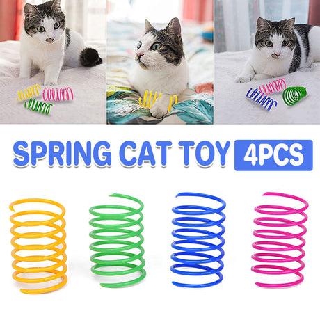 4PCS Cat Spring Toys Colourful Plastic Jumping Toy for Kitten Interactive Play