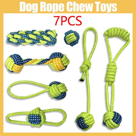 7PCS Dog Rope Chew Toys Set Cotton Knot Balls Puppy Teething Tug Training Toy