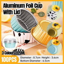 100Pcs Cake Tools Pudding Cake Aluminum Foil Baking Cups Cupcake Cup with Lids - 100pcs-Cow