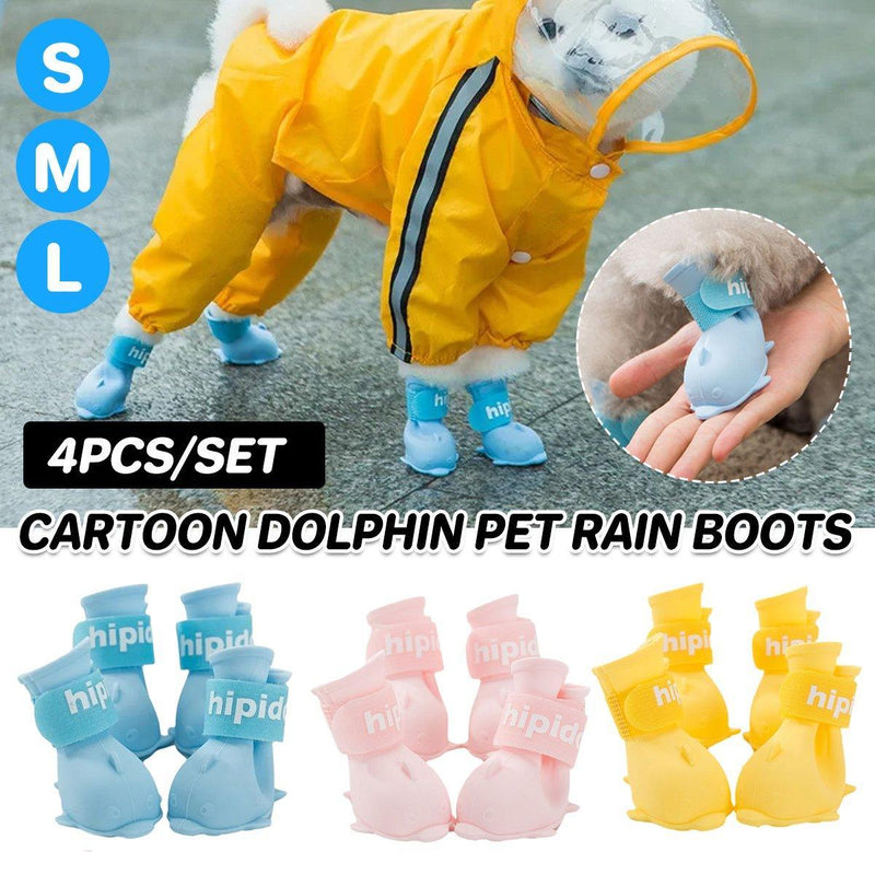 4pcs Cartoon Pet Rain Boots Waterproof Non-Slip Wear-Resistant Shoes for Dogs - Pink - L