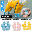 4pcs Cartoon Pet Rain Boots Waterproof Non-Slip Wear-Resistant Shoes for Dogs - Pink - M