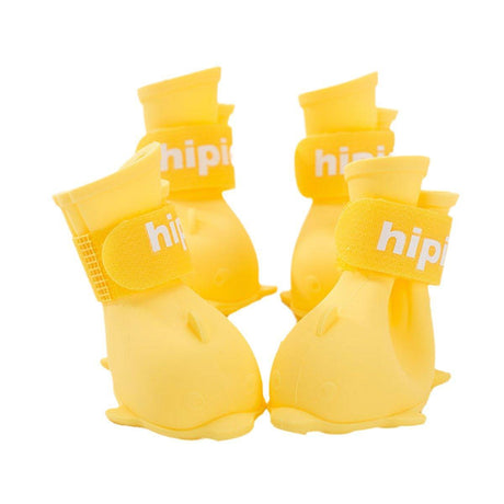 4pcs Cartoon Pet Rain Boots Waterproof Non-Slip Wear-Resistant Shoes for Dogs - Yellow - M