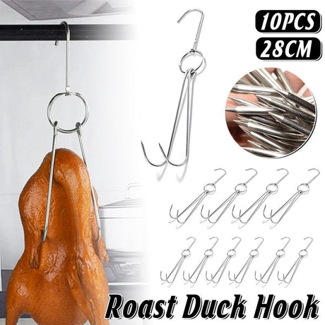 10PCS Stainless Steel Roast Duck Hooks Duty Double Hooks for Chicken Meat Goose