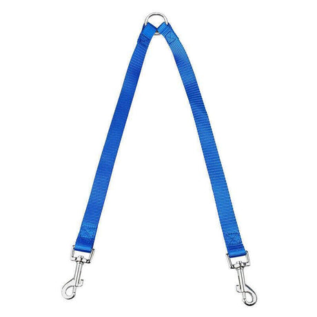 2 Way Double Dual Dog Leash Walk 2 Dogs With One Lead Coupler Nylon Harness - Blue