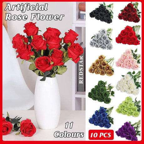 10pcs Artificial Silk Simulation Rose Flowers - Wedding Party Home Decorations - Dark-Blue