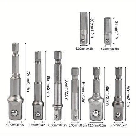 8pcs Hex Shank Socket Adapter Set 1/4 3/8 1/2 Inch Impact Driver Drill Bits