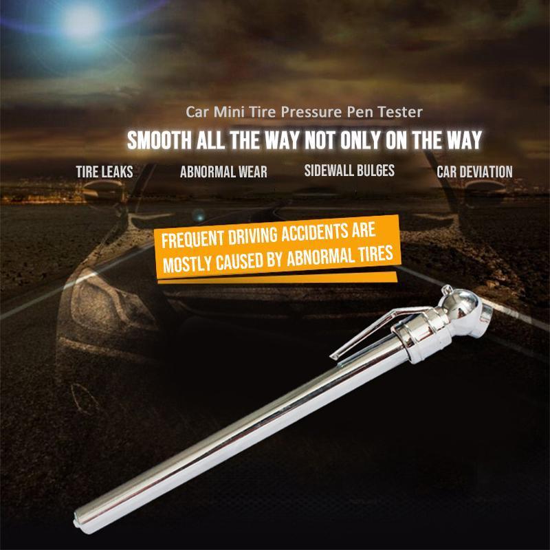 14cm Stainless Steel Pencil Tyre Pressure Gauge 5-50 PSI Manual Tester