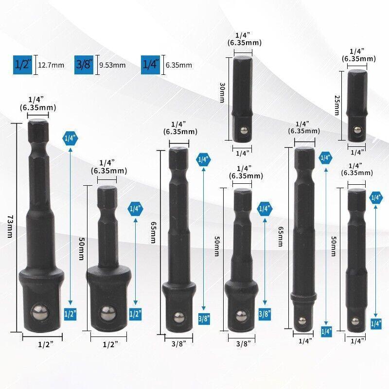 8PCS Power Drill Socket Adapter Extension Set Impact Nut Driver Hex Bit Tool Kit