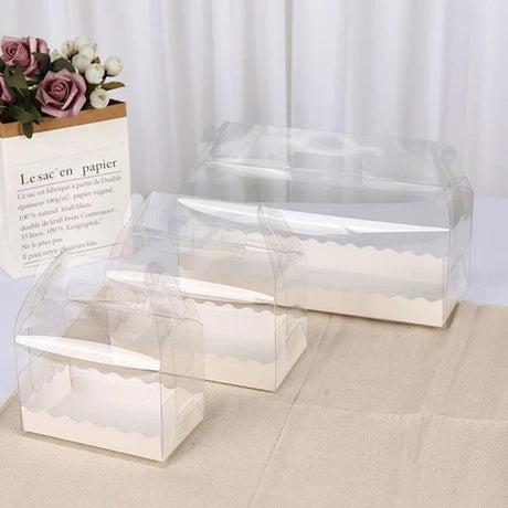 50PCS Portable Pastry Boxes Portable Cake Box Paper Cookie Boxes Sandwich Box - S-Transparent+White inner tray