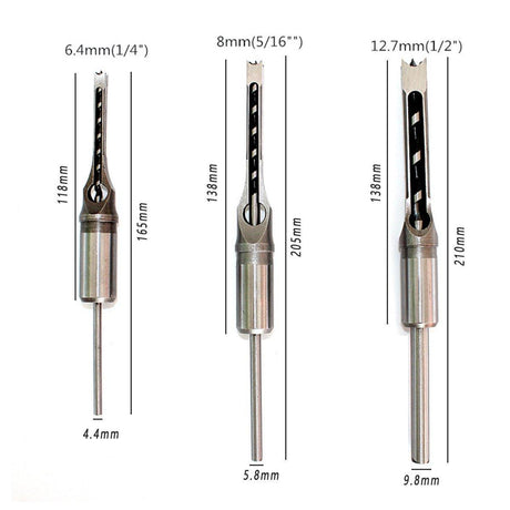 3x Square Hole Mortising Chisel Drill Bit Woodworking Saw Tools for Drilling