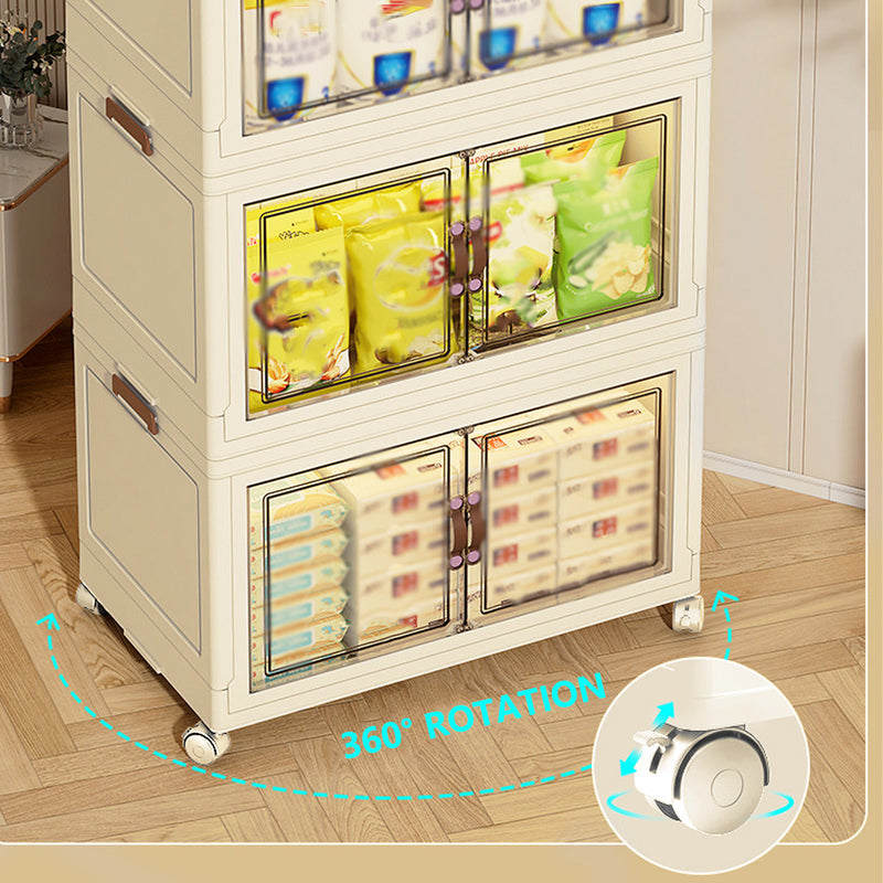 3 Tier Folding Storage Cabinet Shelf with Doors and Wheels for Home Office Dorm