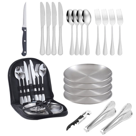 10/20PCS Camping Cutlery Set Outdoor Picnic Utensils Plates Spoons Forks Knives - Red-2 People