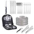 10/20PCS Camping Cutlery Set Outdoor Picnic Utensils Plates Spoons Forks Knives - Red-2 People