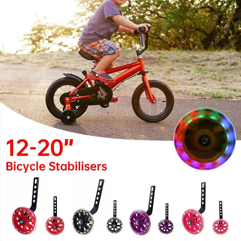 12–20 Inch Bike Training Wheels Flashing PVC Silent Stabilizer Auxiliary Support - Red