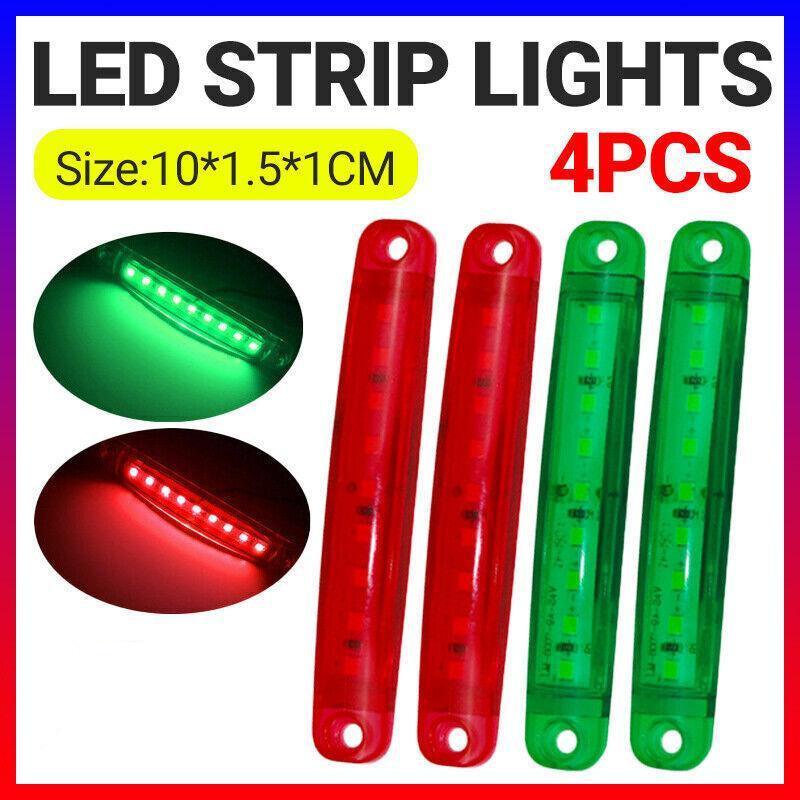 4PCS Marine LED Navigation Strip Lights Red and Green Waterproof 12–24V Compatible