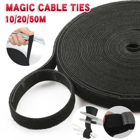 10/20/50M Hook&Loop Heavy Duty Strap Reusable Cable Ties Grip TV Tidy Organizer - 10M-20mm
